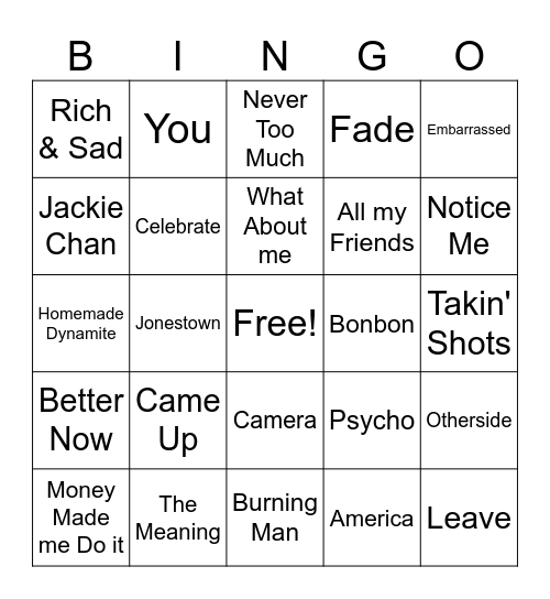 Post Malone Mix #2 Bingo Card