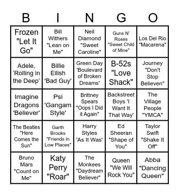 MUSIC BINGO - A LITTLE BIT OF EVERYTHING Bingo Card