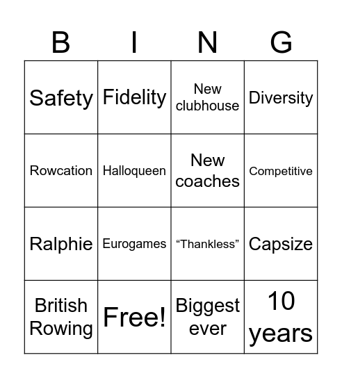 Otters AGM Bingo Card