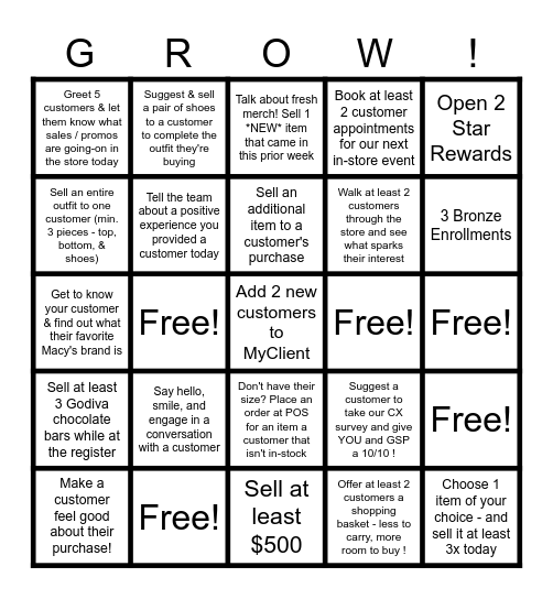 GROW TO WIN! Bingo Card