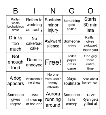 Bridal Shower Bingo Card