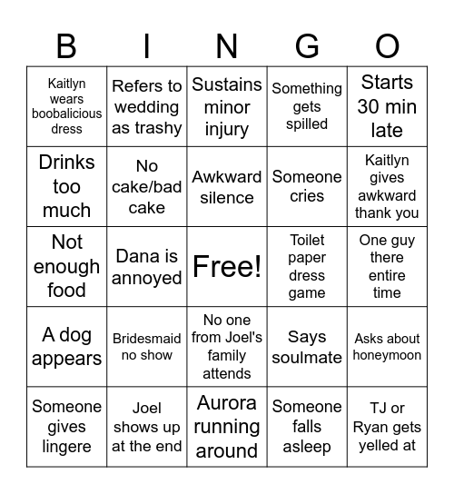 Bridal Shower Bingo Card