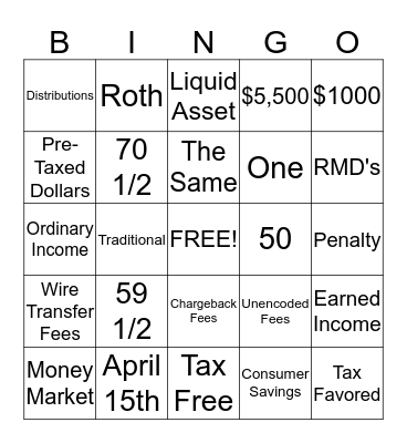 Coal's IRA Bingo Card