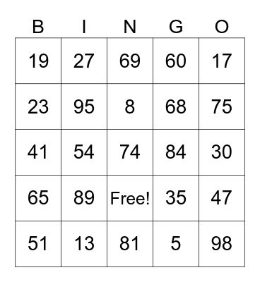 Chinese Numbers Bingo Card