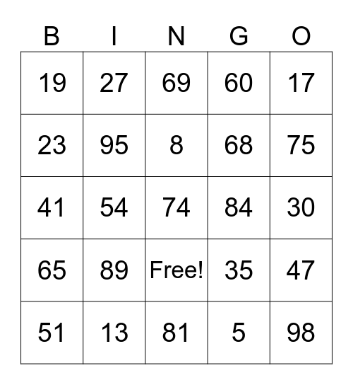 Chinese Numbers Bingo Card