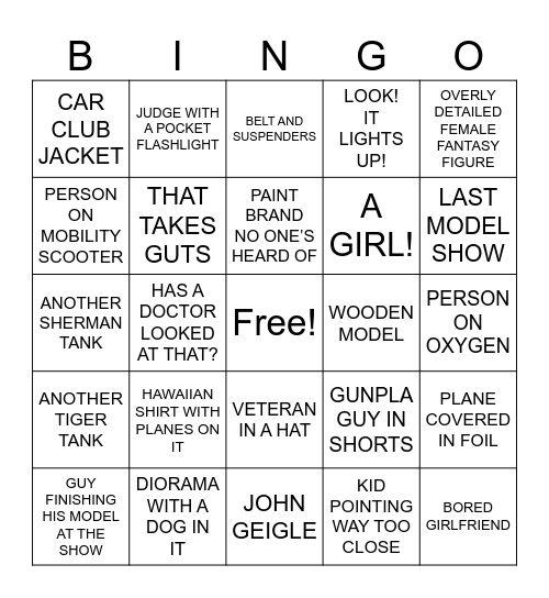 Model Show Bingo Card