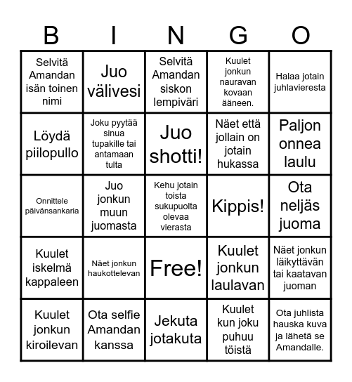 AMANDAN SYNTYMÄPÄIVÄ BINGO Card