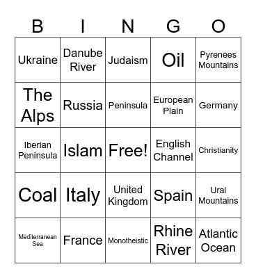 Europe Geography Bingo Card