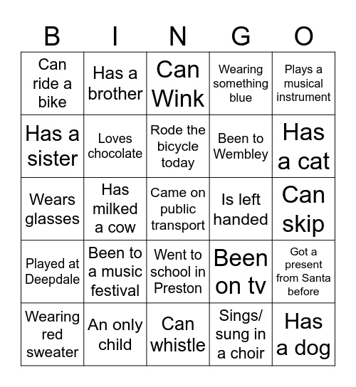 Sit Down - Stand Up Table BINGO Card