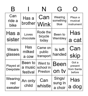 Sit Down - Stand Up Table BINGO Card