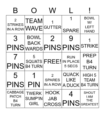 FABFIT BOWLING BINGO Card
