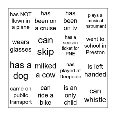 getting to know you Bingo Card