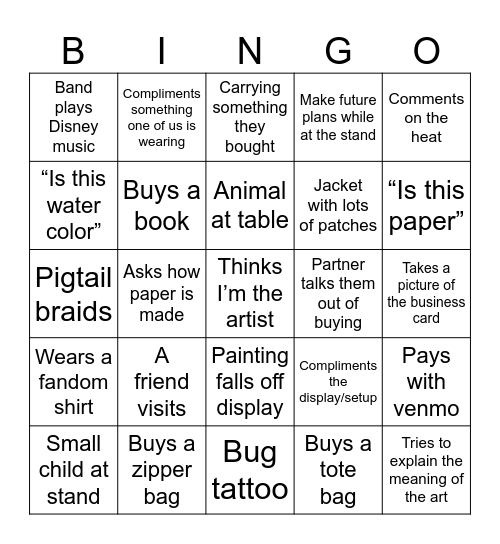 Art in the Park 2024 Bingo Card