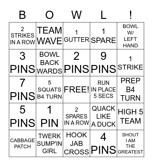 FABFIT BOWLING BINGO Card
