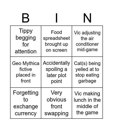 Geo Mythica Gamer Saturdays Bingo Card Bingo Card