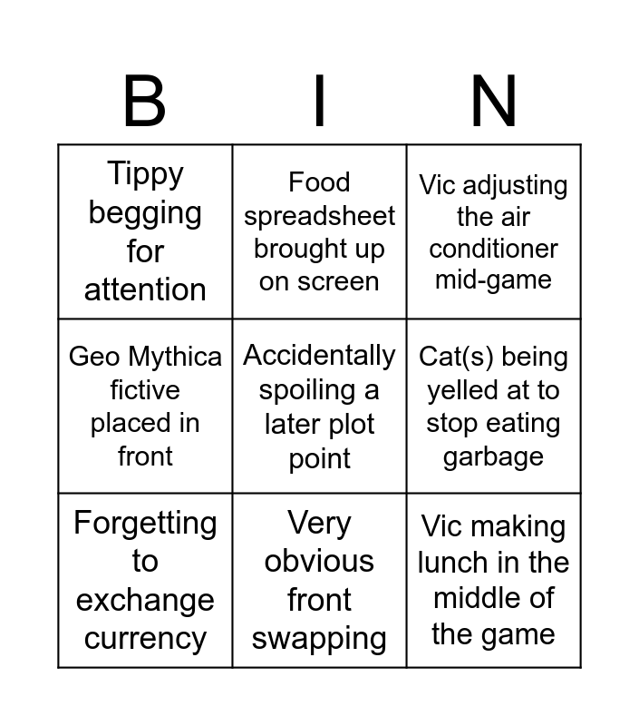 Geo Mythica Gamer Saturdays Bingo Card Bingo Card
