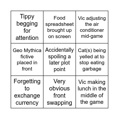 Geo Mythica Gamer Saturdays Bingo Card Bingo Card