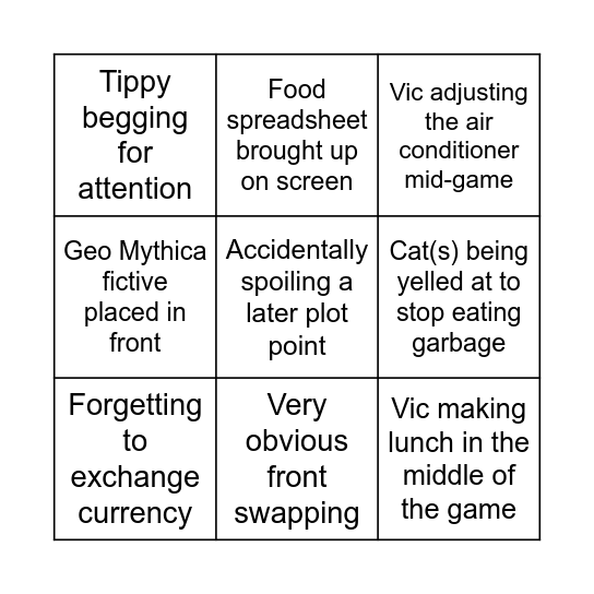 Geo Mythica Gamer Saturdays Bingo Card Bingo Card
