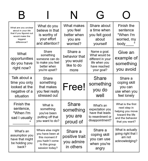 Cognitive Behavioral Therapy BINGO Card