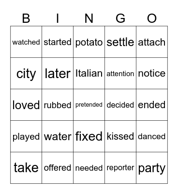 Flap T and -ed Sounds Bingo Card