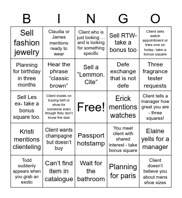 saturday Bingo Card