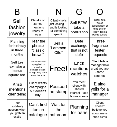 saturday Bingo Card