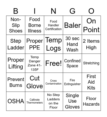 Safety Bingo Card