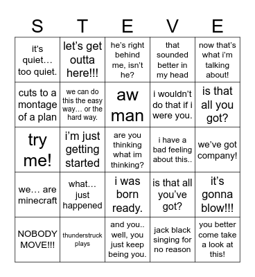 Minecraft Movie Bingo Card