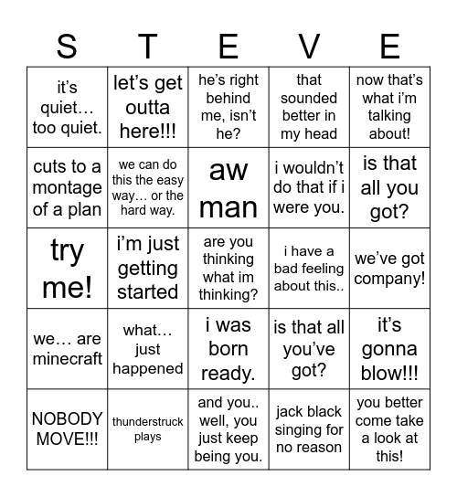 Minecraft Movie Bingo Card