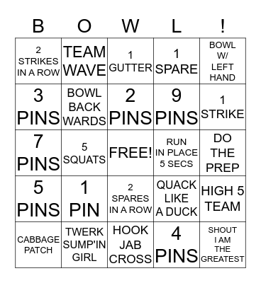FABFIT BOWLING BINGO Card