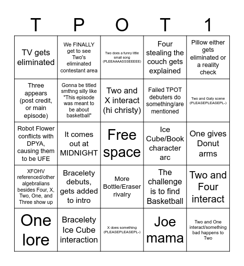 TPOT 13 Predictions Bingo Card