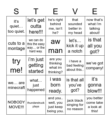 Minecraft Movie Bingo Card