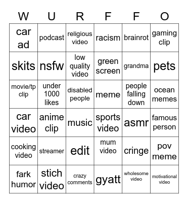 Instagram Bingo Card