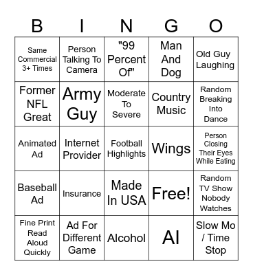 CFB Ad Bingo Card