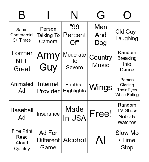 CFB Ad Bingo Card