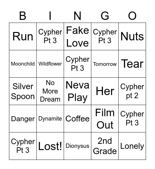 Jenny Bingo Card