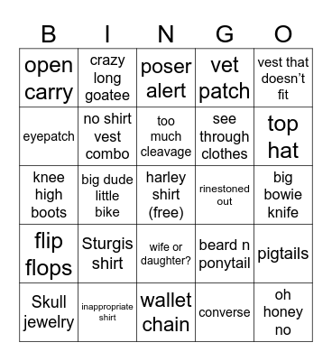 Biker Bingo Card