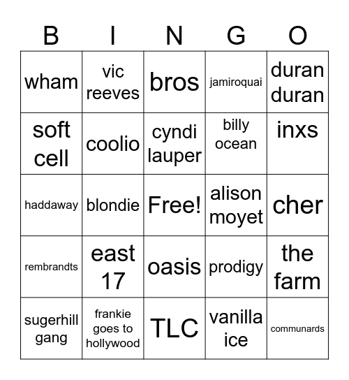 80s 90s Bingo Card