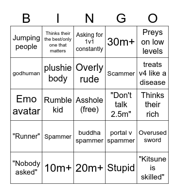 Blox Fruits bounty hunter bingo Card