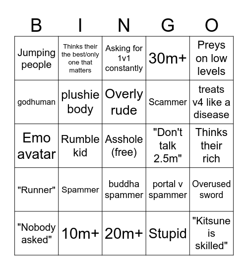 Blox Fruits bounty hunter bingo Card