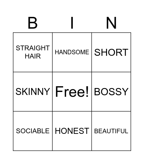 ADJECTIVES TO DESCRIBE PEOPLE Bingo Card