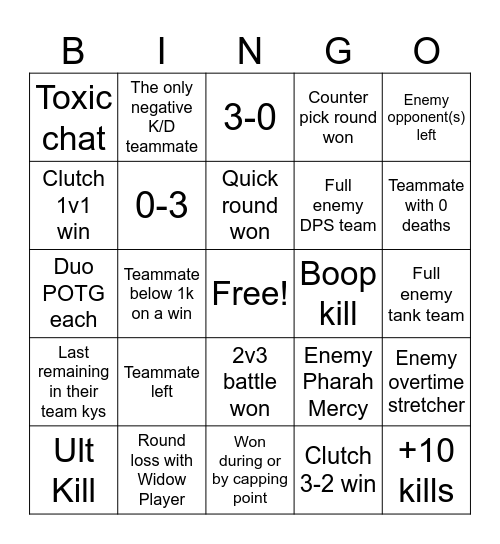 Overwatch 3v3 Bingo Card