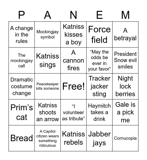 Hunger Games Bingo Card