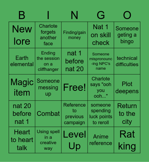 Kammie's board Bingo Card