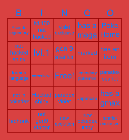 Surprise trade bingo Card