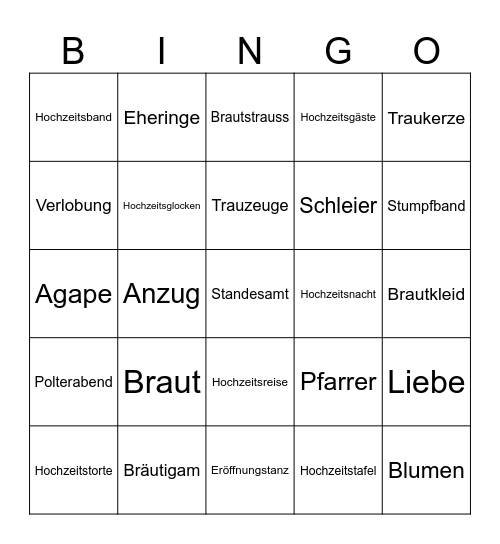 Hochzeitsbingo Card