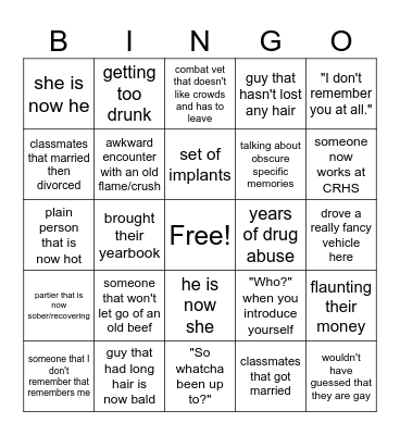 Reunion"Wh Bingo Card