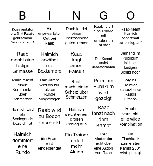 Raab Boxkampf Bingo Card