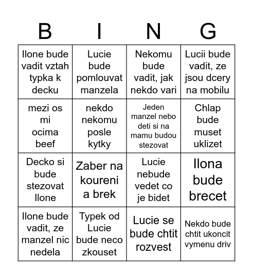 vymena manzelek Bingo Card