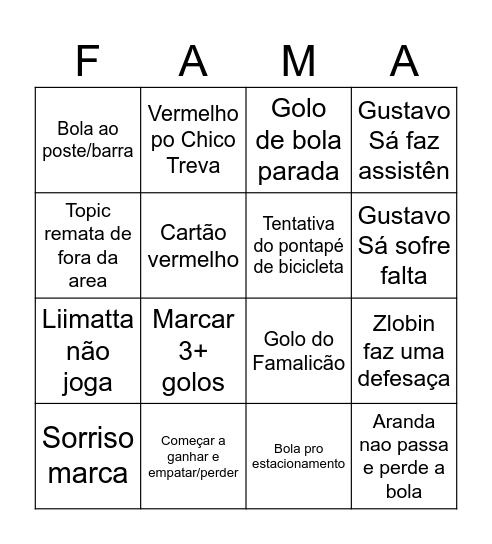 Famalicão Bingo 24/25 Bingo Card